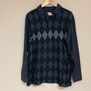 🆕 Haggar Clothing Argyle Gray Men's Large Preppy Sweater Polo Winter Business